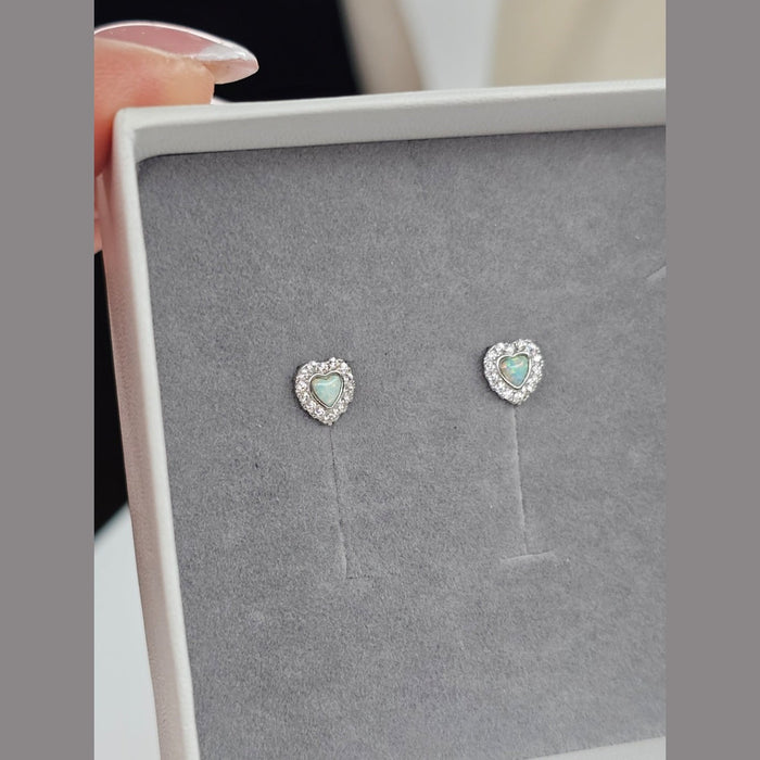 Sterling silver s925 earrings zirconia Opal heart stud luxe