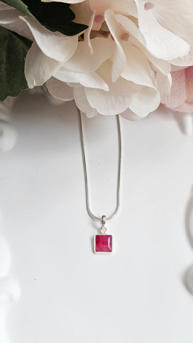 Sterling silver s925 pendant necklace Ruby square gemstone