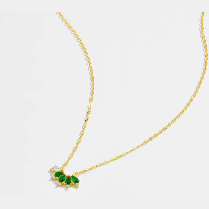 Sterling silver s925 gold plated necklace green zirconia flower 🌼
